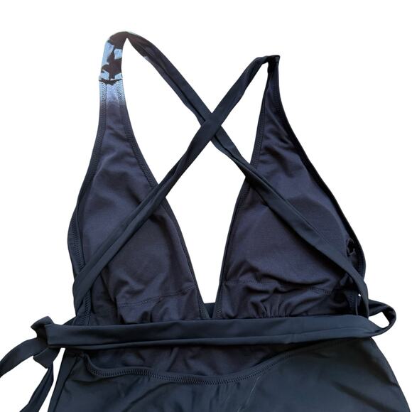 NWT Cupshe Black Swimsuit One Piece Plunge Backless Self Tie Racerback Large - Picture 6 of 11